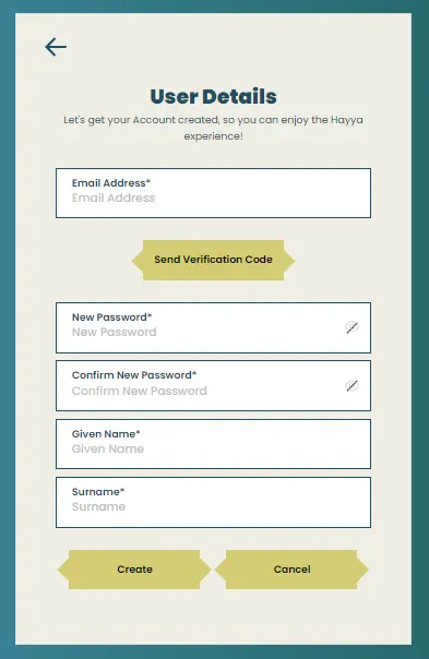 enter email address and create password on hayya
