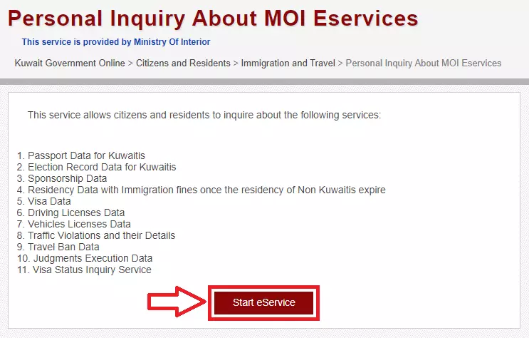 MOI Travel Ban webpage